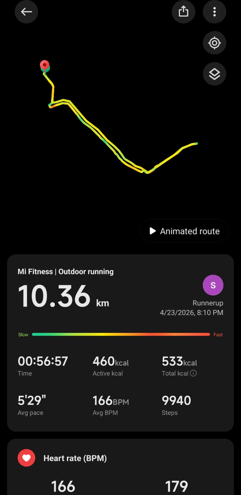 2026.04.23 러닝 기록 캡처 (10.36km)