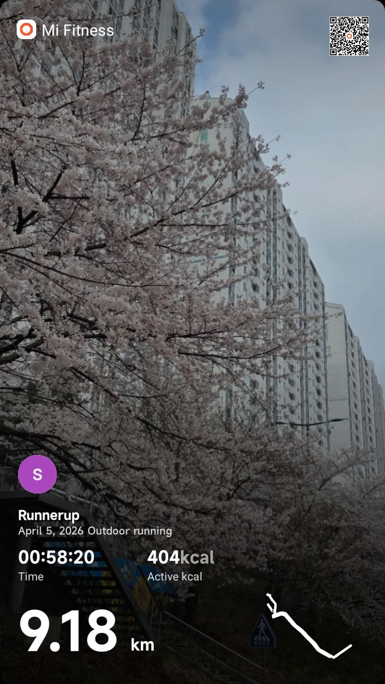 러닝 기록 캡쳐 - 9.18km 58:20
